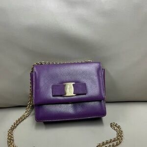 Salvatore Ferragamo Purple Crossbody Bag with Gold Chain